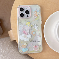 Coque de téléphone en acrylique incassable 2-en-1 colorée avec illustration de dessin animé Ours Angélique Lapin, compatible avec iPhone 17/16/15