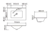 Lavabo Rettangolare Moderno in Ceramica Bianca per Bagno, Montaggio a Parete, con Foro Singolo per Rubinetto, per Hotel e Ospedali, Anello di Troppopieno Incluso