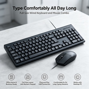 Clavier USB, clavier de bureau, souris filaire, combo 104 touches, taille standard pour ordinateur de bureau, plug and play, clavier silencieux et durable - Product Image 1
