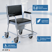 Fauteuil de douche portable pour fauteuil roulant, largeur de siège 44 cm, quatre roues, aide à la mobilité, soins aux personnes âgées