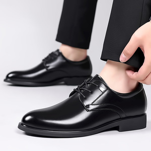 <b>Dress</b> Shoes <b>Men</b> Genuine Leather Pointed Toe Lace Up Oxfords Height Increasing Office Career Autumn Rubber Outsole - Product Image 2
