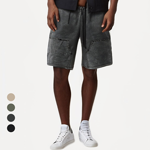 Pantalones cortos tejidos de algodón callejero para hombre, pantalones cortos negros de diseño para hombre al por mayor - Product Image 3