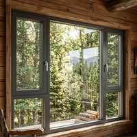 Ventana Abatible de Aluminio y Vidrio de Diseño Moderno de Primera Marca, Resistente al Viento y Térmica, con Puerta Abatible y Ventana Exterior, Nuevo Diseño