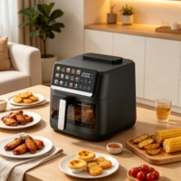 Friteuse à air numérique Longbank 8L grande capacité, noir mat, sans huile, avec écran tactile, menus prédéfinis et fenêtre de visualisation