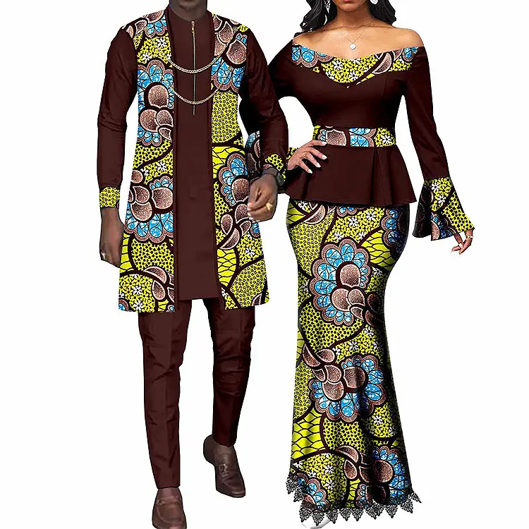 Traditional 2 Set African Ethnic Couple African Clothes Men Clothing Fabrics Real Wax Cotton For Couples
