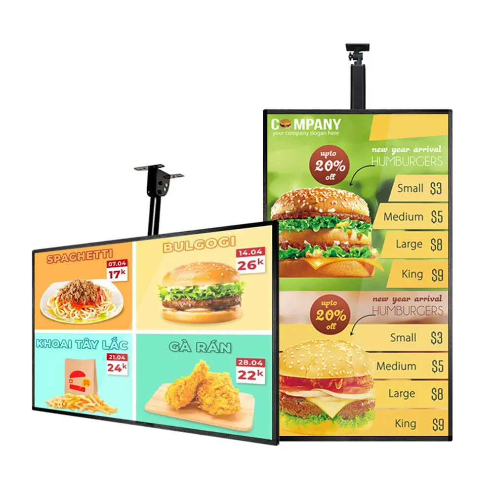 10mm Ultra Thin Digital Signage Menü tafel Restaurants Werbung Hängende LCD-Digital anzeige für Menü