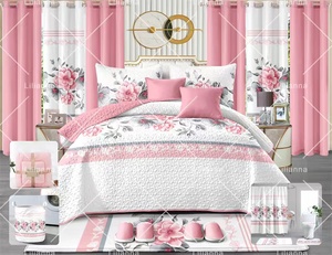 Ensemble de literie en tissu floral en gros, taille King, 24 pièces, housse de couette, couvre-<span class=keywords><strong>lit</strong></span> avec ensemble de salle de bain, couverture assortie, rideaux, couvre-<span class=keywords><strong>lit</strong></span> - Product Image 6