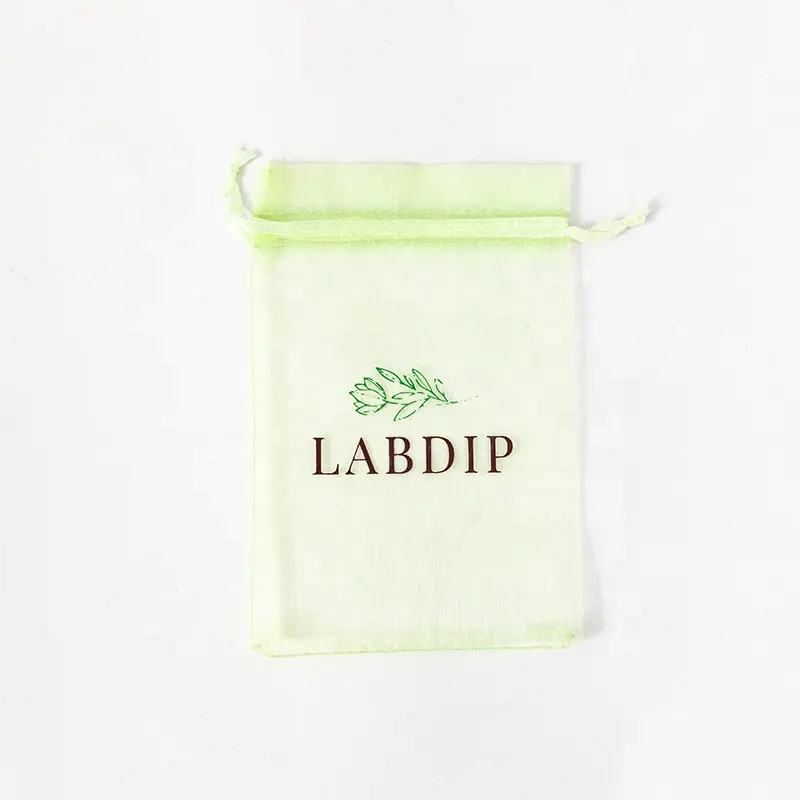 Pochette de bijoux en maille verte, Logo personnalisé imprimé, sacs cadeaux avec cordon, paquet en Organza, 50 pièces