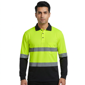 Chemises polo de sécurité réfléchissantes respirantes unisexes en polyester/coton pour le travail de nuit, travaux routiers, haute visibilité, noir - Product Image 1