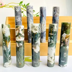 Nueva llegada Natural cristal musgo ágata torre cilíndrica varita pulida piedra curativa espiritual para Decoración - Product Image 1