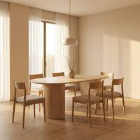Table à manger rectangulaire en travertin nordique et panneaux de bois écologiques, 200 cm, MDF E0, pour projets modernes d'appartements et villas (vente en gros)