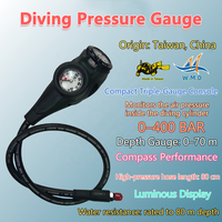 Manomètre de plongée sous-marine W.M.D 0-400 BAR Lumineux Étanche 80m Tuyau haute pression 80cm Certifié CE Fabriqué à Taïwan Chine
