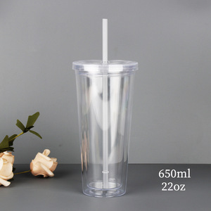 Gobelet Transparent Réutilisable à Double Paroi <span class=keywords><strong>en</strong></span> <span class=keywords><strong>Plastique</strong></span> Acrylique de 16 oz pour Eau Glacée ou Café, Tasses <span class=keywords><strong>en</strong></span> Gros <span class=keywords><strong>avec</strong></span> Paille et <span class=keywords><strong>Couvercle</strong></span> - Product Image 6