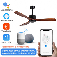 Ventilateur de plafond moderne et silencieux de 52 pouces pour salon, télécommande, tige courte, 3 pales en bois massif, lumière LED, finition noir mat, faible bruit
