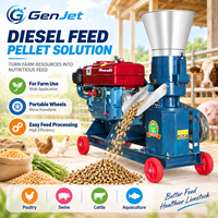 Machine à granulés d'aliments pour animaux GenJet 9KL-210 Diesel 18HP 200-300 Kg/h avec matrice plate de 198 mm et 2 rouleaux pour l'alimentation des volailles et du bétail