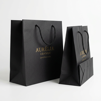 Sac de courses en papier noir aseptique écologique personnalisé de luxe avec logo en feuille d'or pour la promotion et l'emballage en supermarché