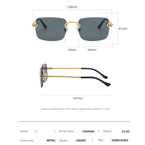 Personalized Shades Custom Logo Uv400 Protection Metal Sunglasses Women Small <b>Frame</b> Square Sunglasses Rimless Sunglasses - Product Image 5