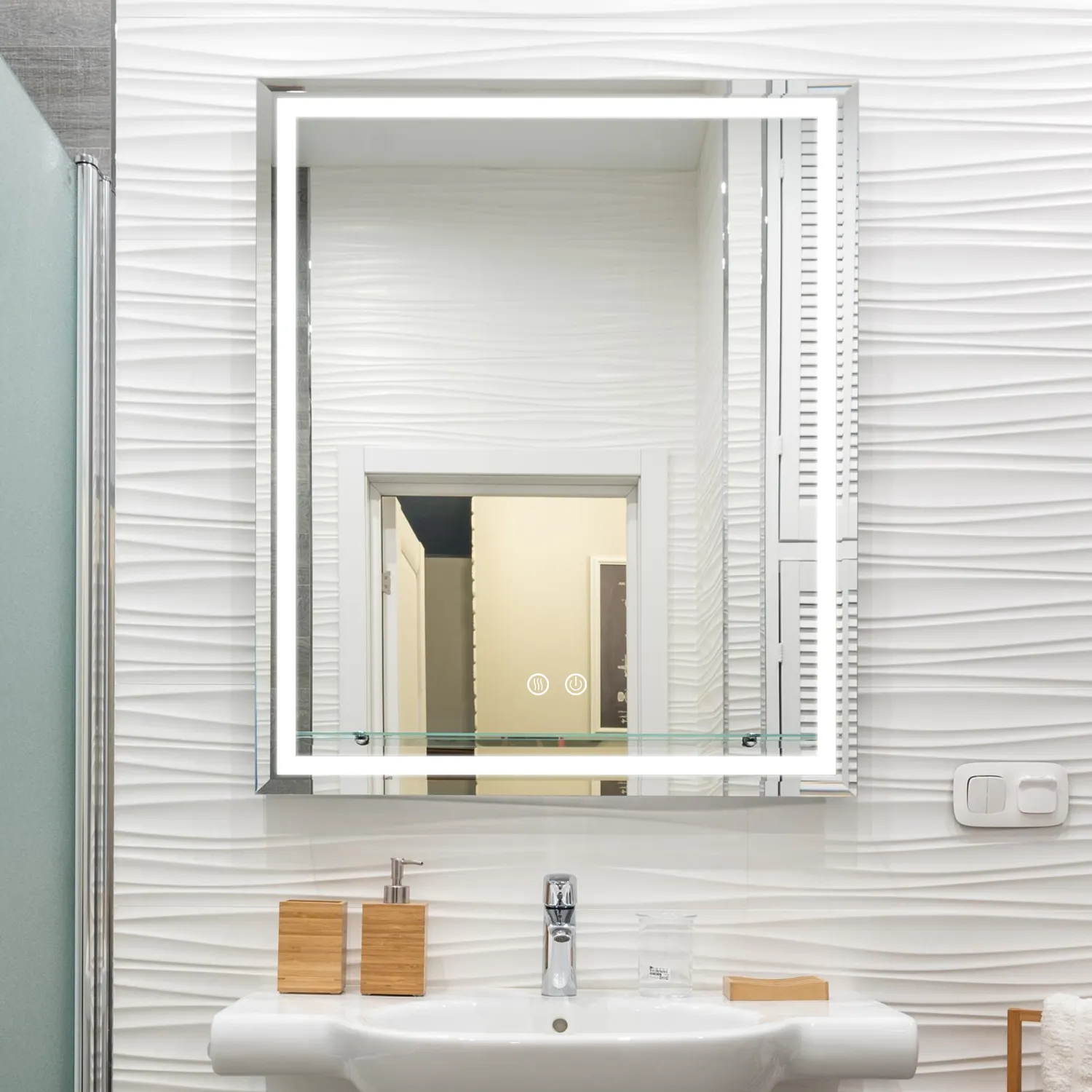 MIRO touch screen retroilluminato led specchietti da bagno smart antifog vanità a parete rettangolare in vetro specchio da bagno con luce a led
