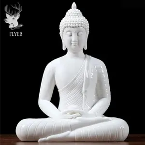 Ukiran batu taman, patung Buddha ukuran hidup marmer putih duduk patung Buddha