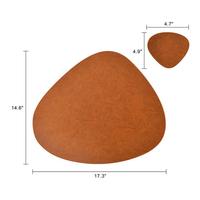 Napperons de table à manger de luxe marron OEM en cuir PU épais doux et imperméable à l'eau forme personnalisée 2 pièces napperon de bureau en cuir