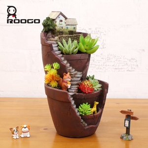 Maceta de Resina Roogo Hecha a Mano, Estilo Rústico, <span class=keywords><strong>para</strong></span> Jardín Exterior, con Orificios de Drenaje, <span class=keywords><strong>para</strong></span> Uso en Hogar y Jardín Modernos - Product Image 4