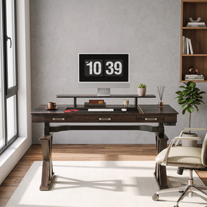 Modern Solid Wood Executive Office <b>Desk</b> <b>Height</b> <b>Adjustable</b> Power Ready Rectangular - Product Image 4