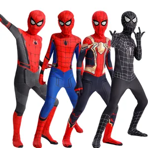 Großhandelspreis Kinder Erwachsene Spiderman Cosplay Kostüm Zentai Superheld Jumpsuits Leistung Karosseriekanzug mit Kopfbedeckung