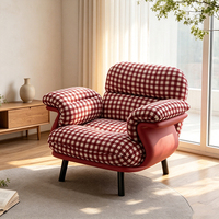 Moderner Gepolsterter Akzentstuhl Retro Karierter Gestreifter Stoff Einzelsofa Sessel für Wohnzimmer Schlafzimmer