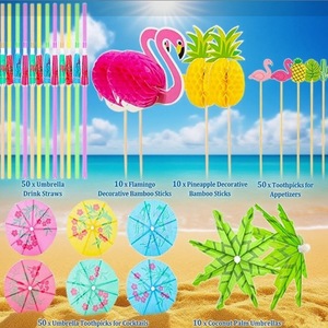 Hawaiian Party Set 180-Piece Paper Straws Umbrella Sticks Fruit Sticks Pineapple Flamingo Decor Birthday Decoration Disposable - Product Image 3