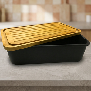Boîte à pain ronde moderne écologique noire avec couvercle, finition poudrée - Product Image 3