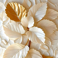 Revêtement mural gaufré en PET, feuilles de plumes superposées dorées nacrées, résistant aux taches, en rouleau, pour accentuer les couloirs de villas modernes