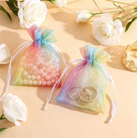 Pochette cadeau personnalisée en organza polyester à cordon pour bijoux, promotion de Noël, sac à dégradé de couleurs