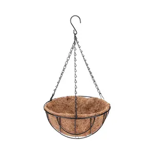 Chine usine pas cher métal fil rond porte-plante avec chaîne noix de coco suspendu panier planteur Coco Fiber Coir Pot de fleur