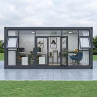 Conteneur de bureau en verre modulaire moderne de 20 pieds, maison de luxe préfabriquée, cabine portable, studio préfabriqué pour parc d'entreprise et jardin