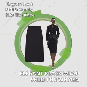 High-End Fashionable <b>Black</b> Breathable Knee-Length <b>Wrap</b> Skirt Women Soft Comfortable Spandex Digital Print Design Formal - Product Image 2