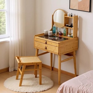 Bamboo <b>Dressing</b> <b>Table</b> With Mirror Storage Shelf Bedroom Makeup Vanity Set Adult Elderly Use - Product Image 1