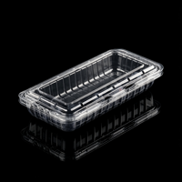Contenant à clapet transparent en PET recyclable pour myrtilles 125g/175g/250g, avec couvercle articulé, qualité alimentaire, boîte d'emballage jetable pour fruits, à nervures