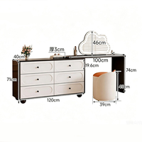 Table de toilette moderne et élégante avec 6 tiroirs, miroir éclairé blanc, meubles de chambre à coucher en MDF écologique
