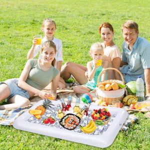 <b>Inflatable</b> PVC Ice Bar Tray for Pool Parties Portable Rectangular Floating Drink & Fruit Cooler with Ice Bath - Product Image 3