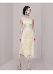 2023 estate nuove donne cinturino con frange vestito Sexy avvolgere la vita mostra vestito lungo francese sottile - Product Image 2