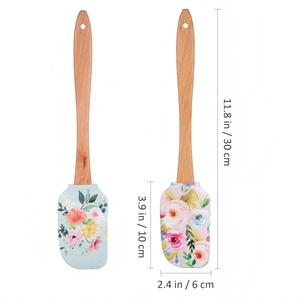 Spatule à gâteau en silicone avec manche en bois, spatule à pâtisserie résistante à la chaleur de qualité alimentaire en gros, outils de cuisson avec logo personnalisé - Product Image 2