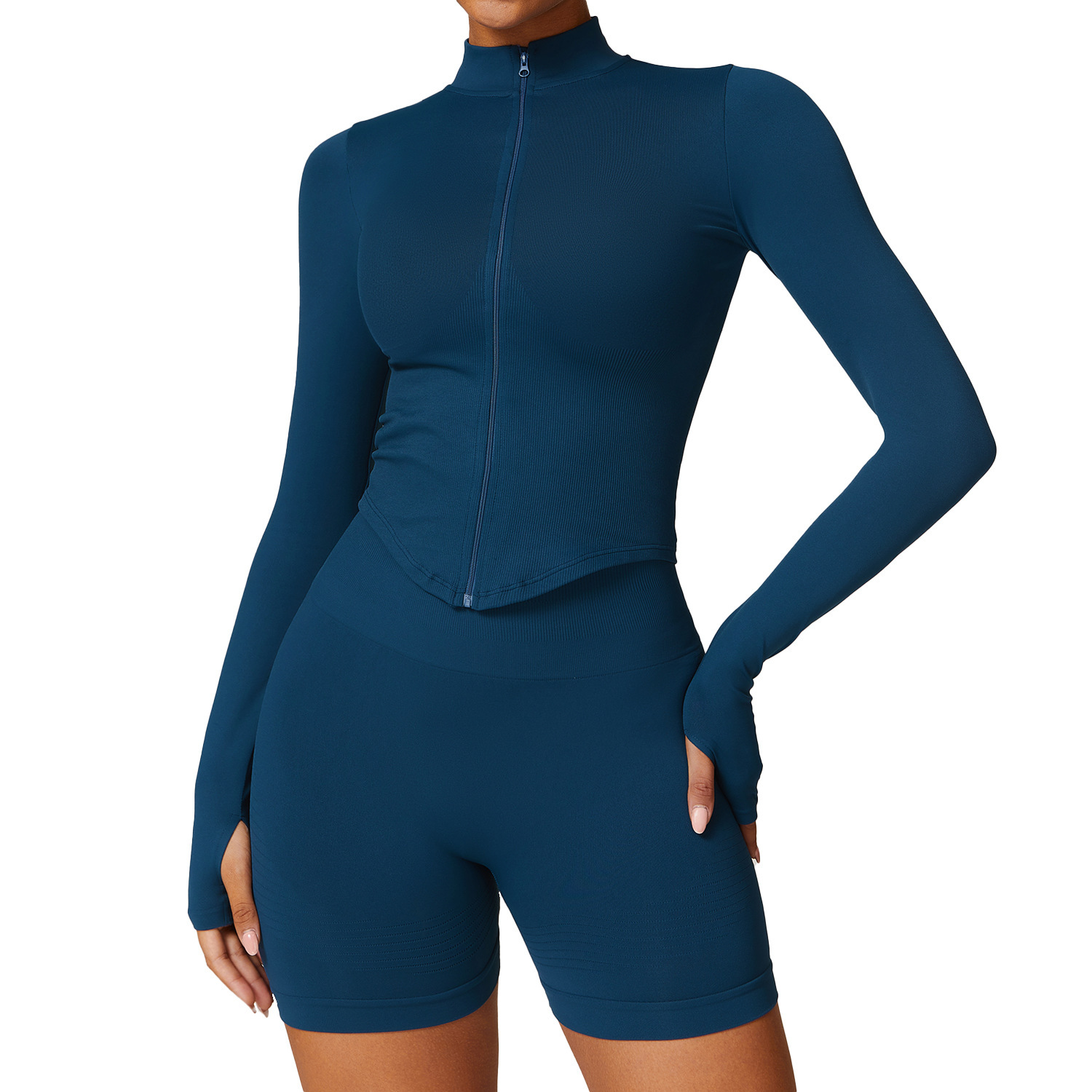 Standing Collar Zipper Long Sleeve Yoga Jacket Women's Tight Fit Quick Dry Yoga Clothing Outdoor Fitness Exercise Top