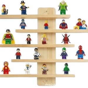 Wooden <b>Wall</b> Mounted Shelf 5 Tier For Figurines And Toys Childrens Room <b>Display</b> Rack Natural Wood Color - Product Image 5