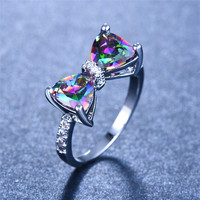 CAOSHI OEM Bague Nœud Papillon Multicolore en Zircon Cubique pour Mariage, Cérémonie et Fête – Magnifiques Bagues de Mariage Tendance pour Femme