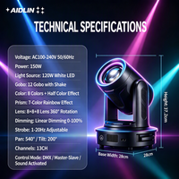 Projecteur à tête mobile 150W, 8 couleurs, stroboscope arc-en-ciel 540 ° Pan 200 ° Lumière d'effet de scène DMX inclinable pour l'éclairage des événements et des clubs