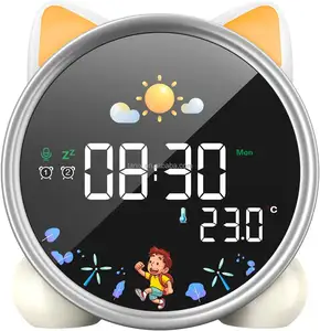 Cute Alarm Clock Creative Voice Control Night Light usb Charge Cartoon Digital Led Thermometer Alarm Clock wake up light
