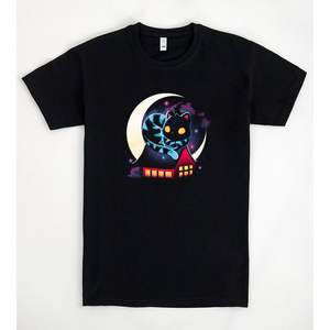 Camiseta coreana negra con diseño de luna y estrellas para hombres y mujeres, ropa unisex - Product Image 1