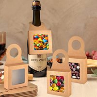 Boîtes à vin en papier kraft avec fenêtre transparente, pliables, avec poignée, pour cadeaux, bonbons ou truffes.