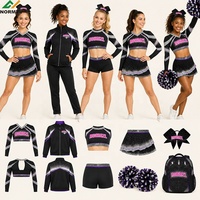 Vêtements d'entraînement de cheerleading avec strass scintillants, veste de cheerleading, pompons, sac à nœuds, jupe, articles promotionnels pour équipes de cheerleading jeunesse