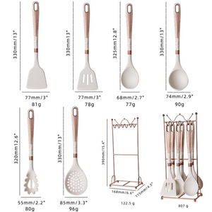 Ensemble d'ustensiles de cuisine de luxe en silicone rose doré avec support en marbre pour la maison - Product Image 5